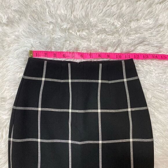 Lechateau Pencil Skirt Black White Checkered Midi Size 00 XS Lined Slit Career O - Picture 5 of 12